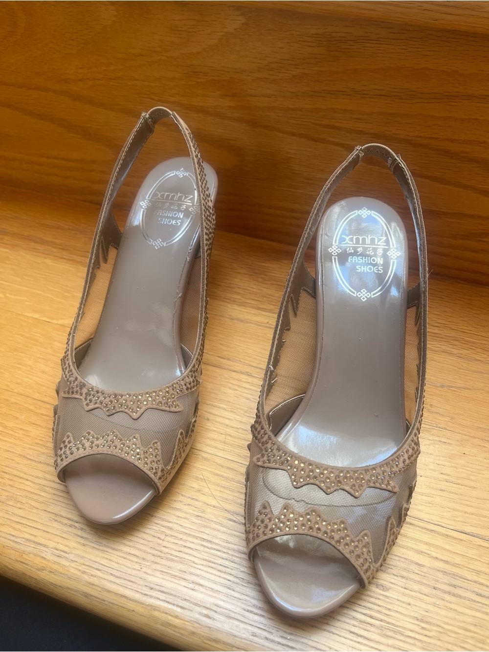 Women’s Tan Slingback Peep-Toe Heels